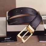 MONTBLANC Gold buckle with Black Leather Belt - AAA Quality Fake Montblanc Accessories